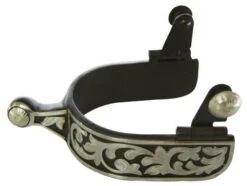 Western Black Silver Leaf Knob End Mens Spurs