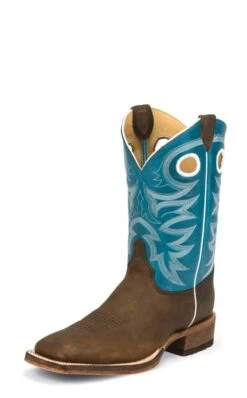 Justin Boots Justin Mens Bent Rail Sq Blue Cowhide Boots